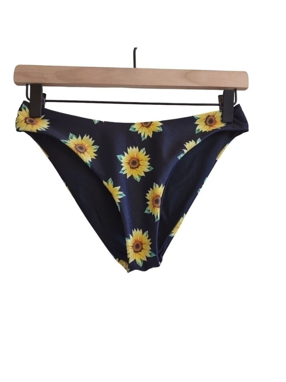 Shein Black Sunflower Print High Cut Bikini Bottom